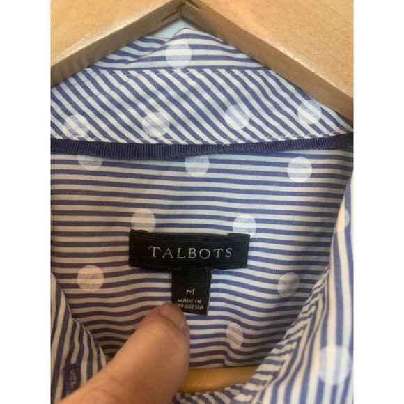 Talbots Women's Striped Polka Dot Long Sleeve Cotton Button‎ Down Blouse Size M - Picture 8 of 9